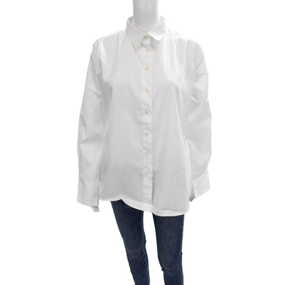 Claridge + King Womens Button-Up Collared Cotton Long Sleeve White Size L